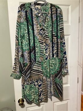 Anthropologie Green Navy Multicolor Patchwork Tunic Dress
